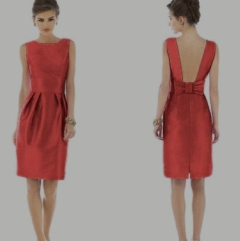 Alfred Sung Open Back Bow Dress Firecracker D523